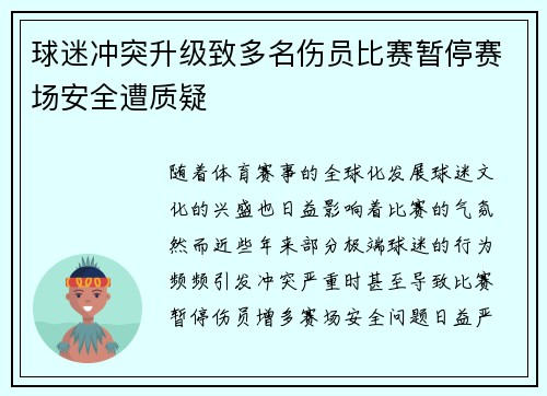 球迷冲突升级致多名伤员比赛暂停赛场安全遭质疑